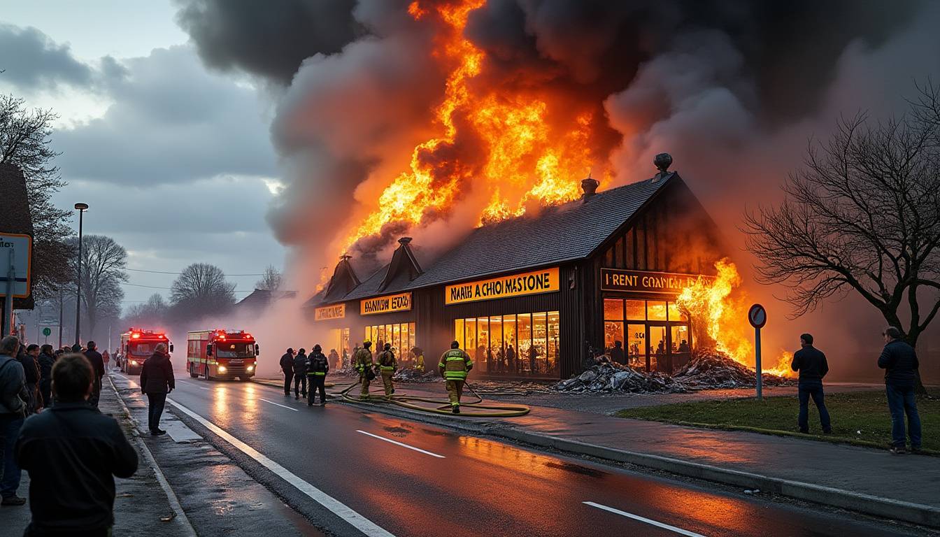 un incendie spectaculaire a ravagé le magasin pannard literie à saint-berthevin, entraînant la fermeture de la d57 dans les deux directions. découvrez les détails de cet événement marquant et son impact sur la circulation locale.